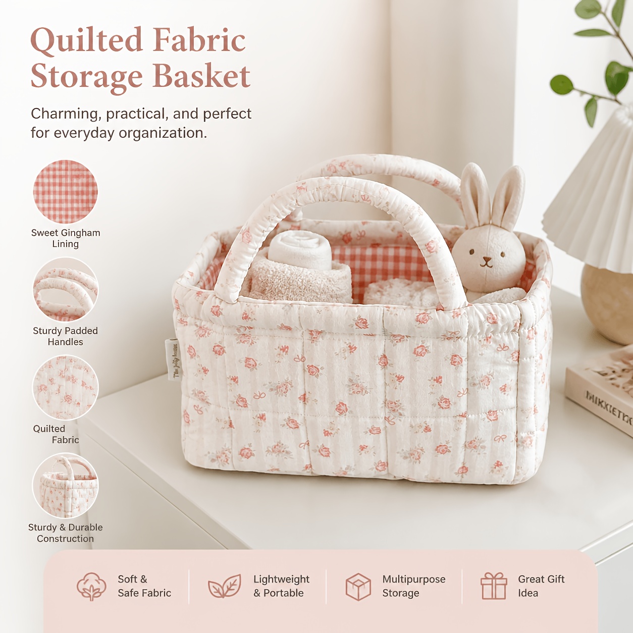 Baby Clothing Basket - Panier de rangement matelassé floral, organiseur