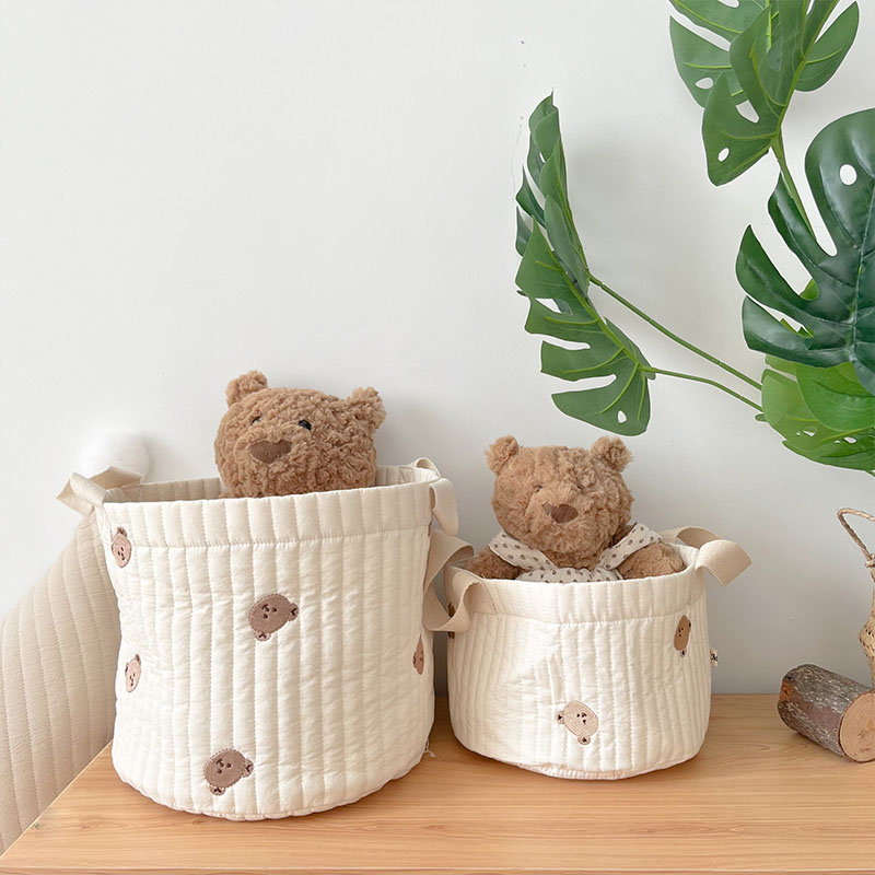 Baby Clothing Basket - Sac d'organisation en coton Beige brodé